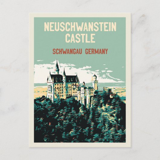 Het kasteel van Neuschwanstein in Schwangau, Duits Briefkaart (Voorkant)