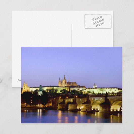 Het kasteel van Praag en de Charles Bridge in Dusk Briefkaart (Voorkant / Achterkant)