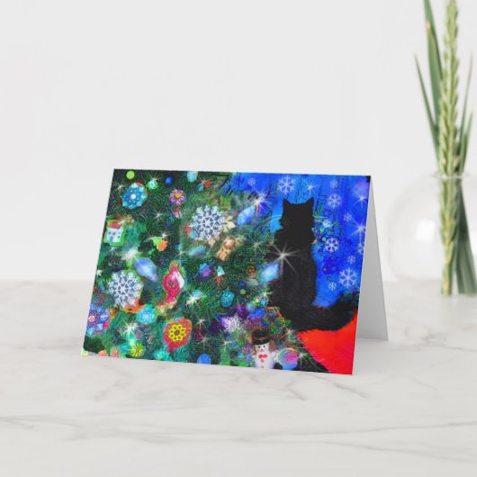 Het Kat die van Christms op Kerstman, kaart (Voorkant)