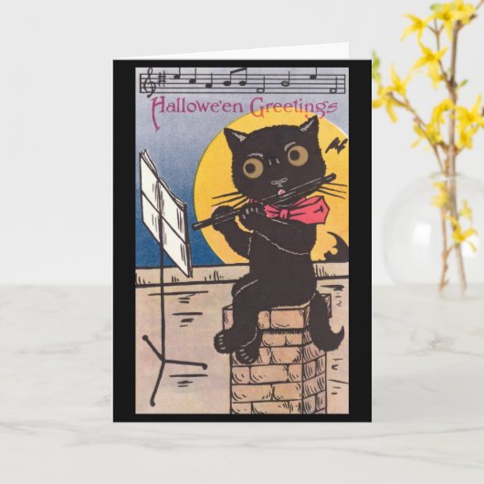 Het Kat van Halloween Kaart (Gele Bloem)