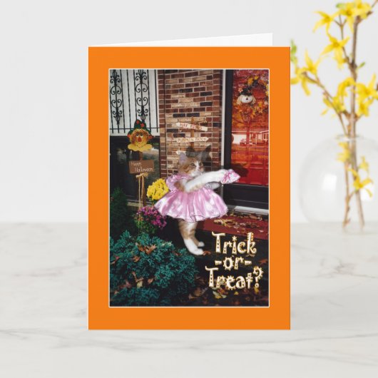 Het Kat van het trick or treat - Gelukkig Kaart (Gele Bloem)