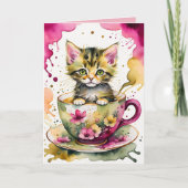 Het katje dat naar de thee kwam kaart (Voorkant)