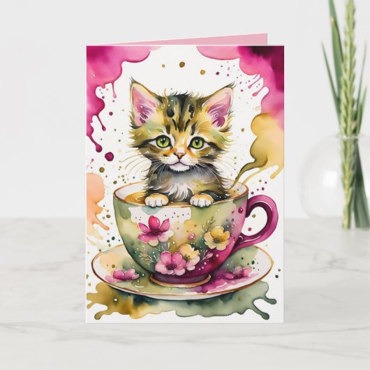 Het katje dat naar de thee kwam kaart (Voorkant)