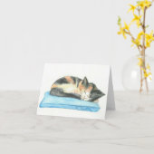 Het Katje Notecard van het Calico van de slaap Kaart (Gele Bloem)