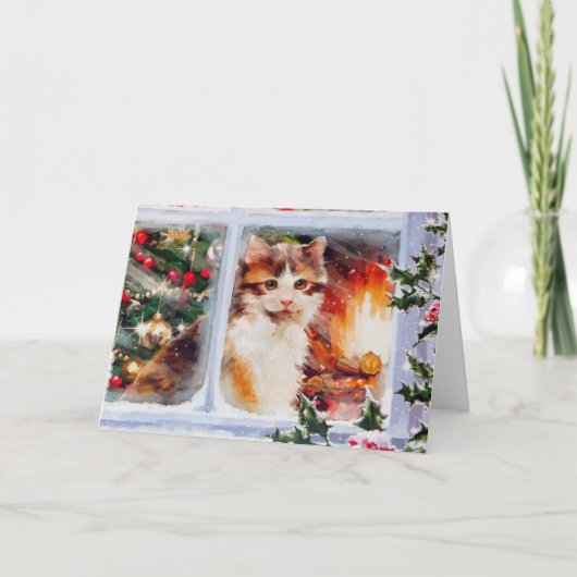 Het Katje van Kerstmis Feestdagen Kaart (Voorkant)