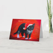 Het katkat van Kerstmis zwart-wit op rood Feestdagen Kaart (Voorkant)