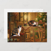 Het katKerstmis van het calico Feestdagenkaart (Voorkant / Achterkant)