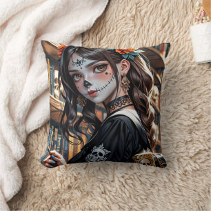 Het Kawaii Anime Skull Girl Kussen 03