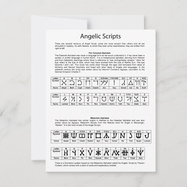 Het Keltische alfabet Angelic Script Chart (Voorkant)