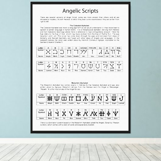 Het Keltische alfabet Angelic Script Chart Canvas Afdruk (Insitu (Houten vloer))