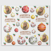 Het kerstbal-versierpatroon van de Foto aanpassen Cadeaupapier (Vlak)