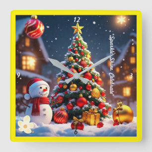 Het kerstcadeau van Snowman Vierkante Klok