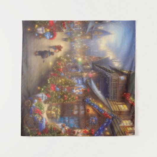 Het kerstdorp Fantasy Snowy Landschap Wandkleed (Voorkant (horizontaal))
