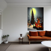 Het kerstdorp 's nachts | AI Art Poster