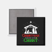 Het kerstfeest begint met het christelijk-Christel Magneet (Voorkant / Achterkant)