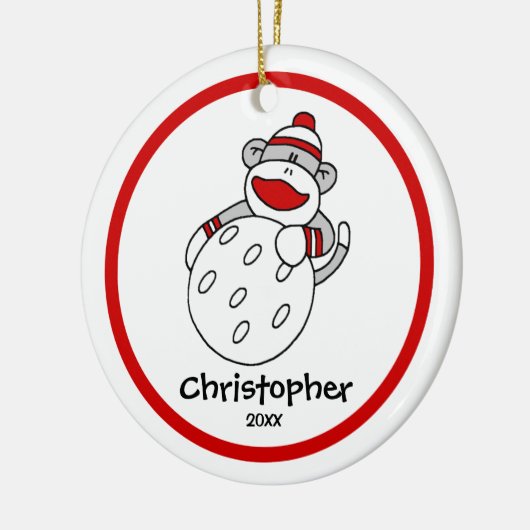 Het kerstornament van de Sock Monkey Golf Boy Keramisch Ornament (Links)