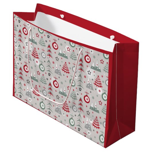 Het kerstpatroon in de winter. groot cadeauzakje (Voorkant Gekanteld)
