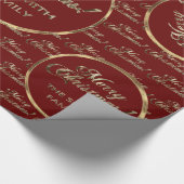 Het kerstrode Faux Gold-script van de Smith Family Cadeaupapier (Hoek)