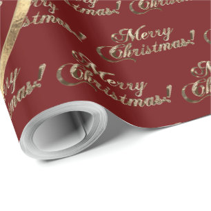 Het kerstrode Faux Gold-script van de Smith Family Cadeaupapier
