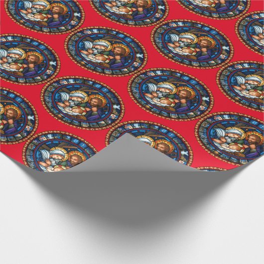 Het kerstverhaal - rood omslagpapier cadeaupapier (Hoek)