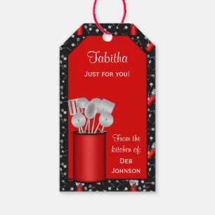 Het keukengerei, zwart-hangt de SJABLOON van het Cadeaulabel