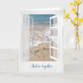 Het Kiezen van het strand in Venster voor Jubileum Kaart (Gele Bloem)