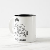 Het kijken hoe te om de Computer aan te zetten Tweekleurige Koffiemok (Voorkant links)