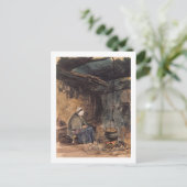 Het kijken van de pot kook - een huisinterieur briefkaart (Staand voorkant)