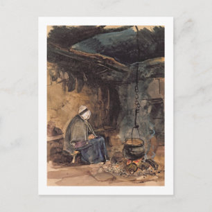 Het kijken van de pot kook - een huisinterieur briefkaart