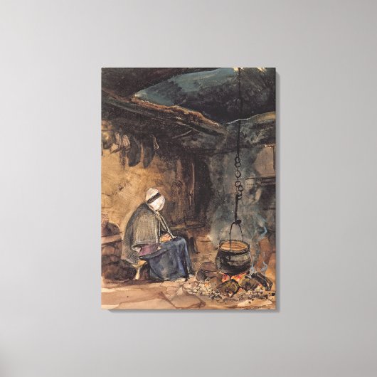 Het kijken van de pot kook - een huisinterieur canvas afdruk (Voorkant)