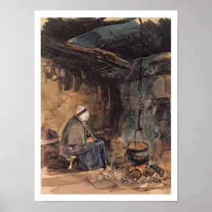 Het kijken van de pot kook - een huisinterieur poster