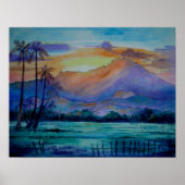 Het Kinabalu Sunrise Waterverf Art Poster (Voorkant)