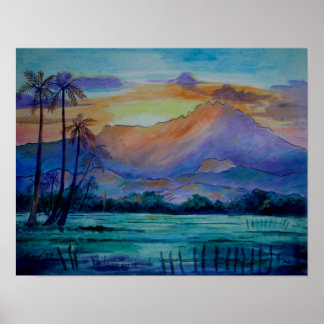 Het Kinabalu Sunrise Waterverf Art Poster