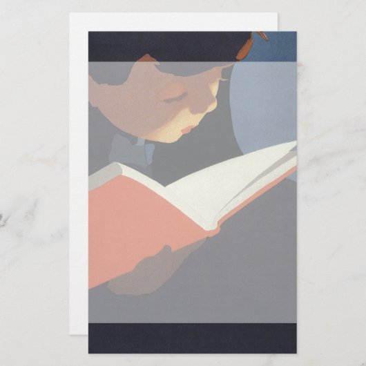 Het  Kind dat een Boek van de Bibliotheek leest (Voorkant / Achterkant)