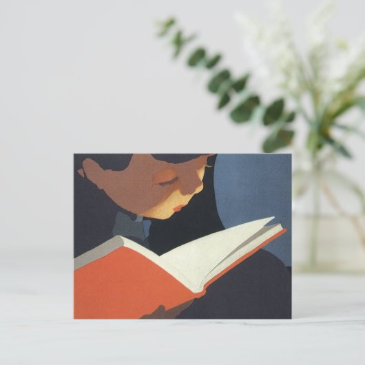 Het  Kind dat een Boek van de Bibliotheek leest Briefkaart (Staand voorkant)