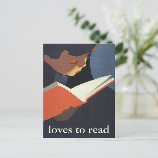 Het  Kind dat een Boek van de Bibliotheek leest Briefkaart (Staand voorkant)