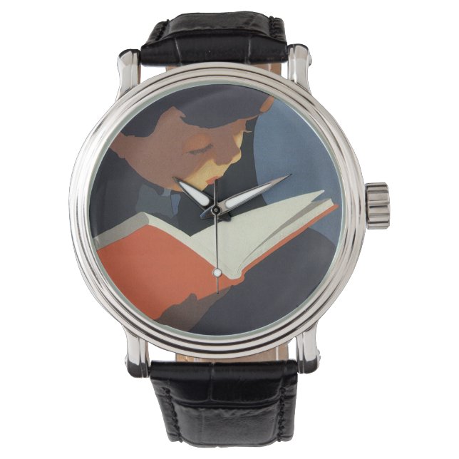 Het  Kind dat een Boek van de Bibliotheek leest Horloge (Voorkant)