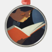 Het  Kind dat een Boek van de Bibliotheek leest Metalen Ornament (Voorkant)