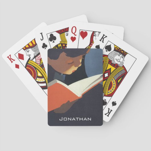 Het  Kind dat een Boek van de Bibliotheek leest Pokerkaarten (Achterkant)