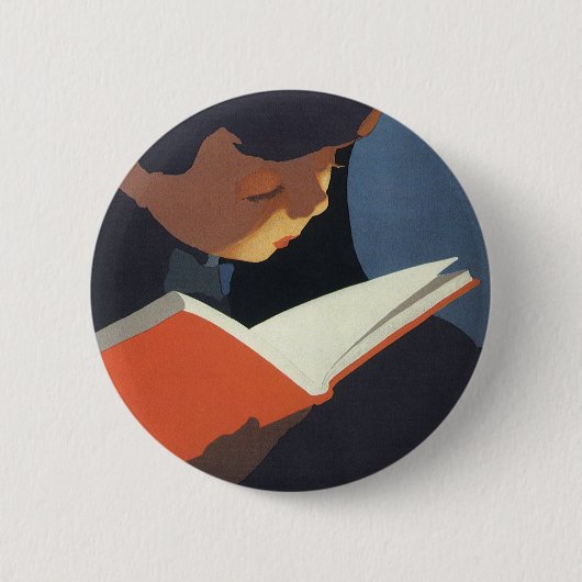 Het  Kind dat een Boek van de Bibliotheek leest Ronde Button 5,7 Cm (Voorkant)