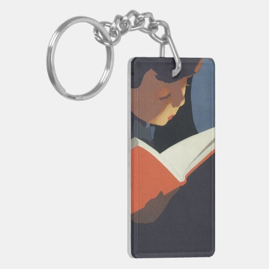 Het  Kind dat een Boek van de Bibliotheek leest Sleutelhanger (Voorkant Links)