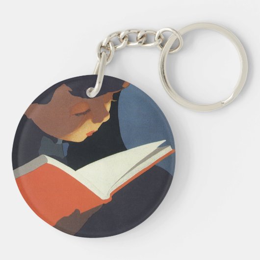Het  Kind dat een Boek van de Bibliotheek leest Sleutelhanger (Achterkant)