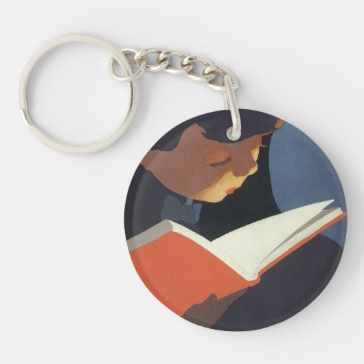 Het  Kind dat een Boek van de Bibliotheek leest Sleutelhanger (Voorkant)