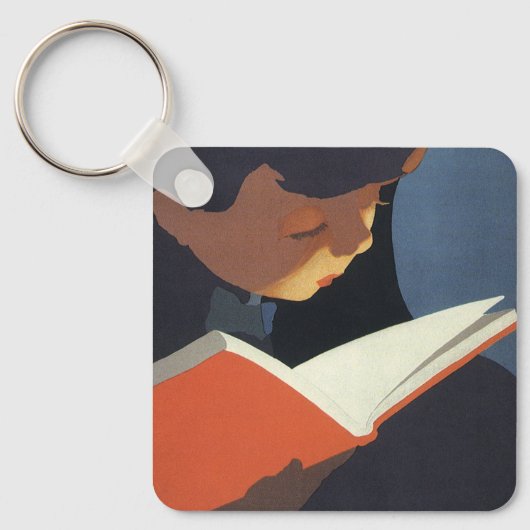 Het  Kind dat een Boek van de Bibliotheek leest Sleutelhanger (Voorkant)