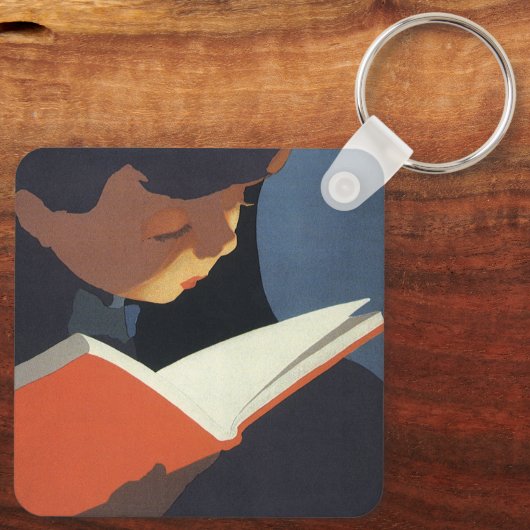 Het  Kind dat een Boek van de Bibliotheek leest Sleutelhanger (Achterkant)