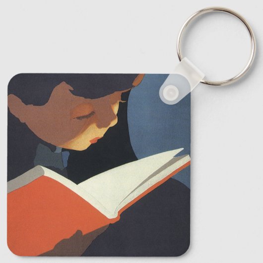 Het  Kind dat een Boek van de Bibliotheek leest Sleutelhanger (Achterkant)