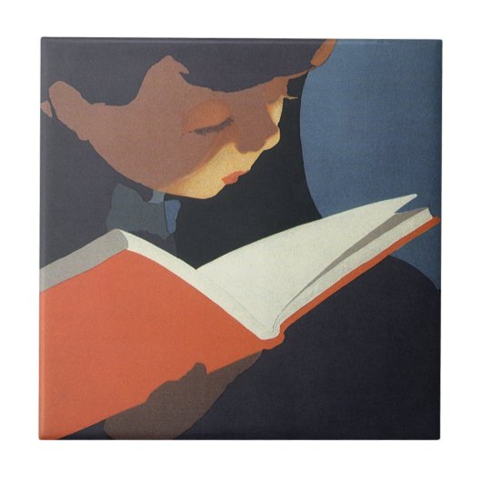 Het Kind dat een Boek van de Bibliotheek leest Tegeltje (Voorkant)