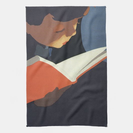 Het  Kind dat een Boek van de Bibliotheek leest Theedoek (Verticaal)