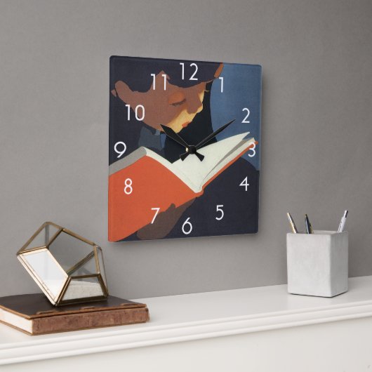 Het  Kind dat een Boek van de Bibliotheek leest Vierkante Klok (Kantoor)