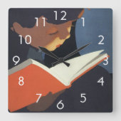 Het  Kind dat een Boek van de Bibliotheek leest Vierkante Klok (Voorkant)